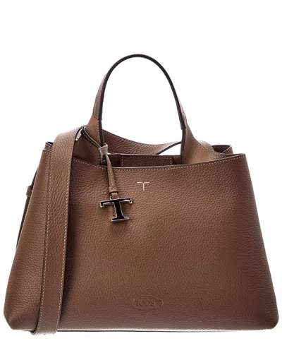 Tod's T Lock Small Leather Tote In Brown