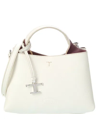 Tod's T Logo Charm Leather Tote In Beige