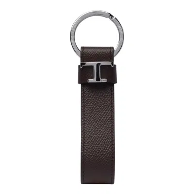 Tod's T Logo Keychain In Brown