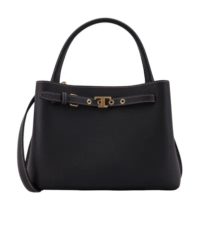 Tod's T-plaque Belt Detail Tote Bag In Black