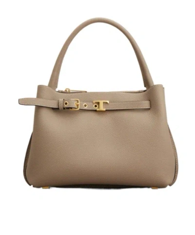 Tod's T-plaque Belt Detail Tote Bag In Brown