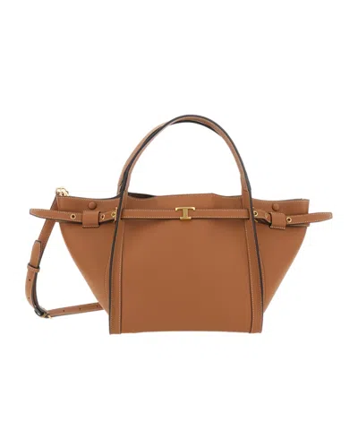Tod's T-plaque Top Handle Bag In Brown