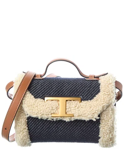 Tod's Shearling Denim Mini Bag In Blue