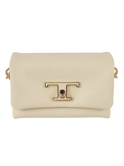 Tod's T Timeless Foldover Top Shoulder Bag In Beige