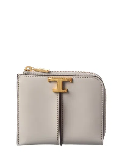 Tod's T Timeless Leather Coin Purse In Gray