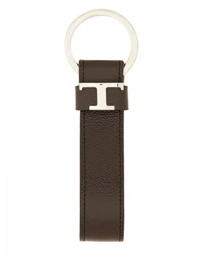Tod's T Timeless Logo Keychain In Brown