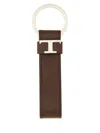 Tod's Taupe Calf Leather Keychain With Ostrich Print In Brown
