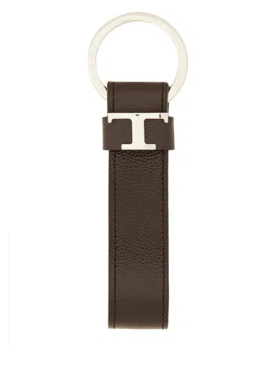 Tod's "t Timeless" Logo Keychain In Brown