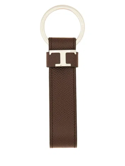 Tod's "t Timeless" Logo Keychain In Brown