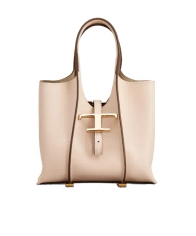 Tod's T Timeless Logo Plaque Tote Bag In Nude