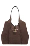 Tod's T Timeless Media Suede Tote In Brown