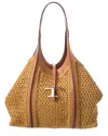 TOD'S TOD’S T TIMELESS MEDIUM LEATHER & RAFFIA TOTE