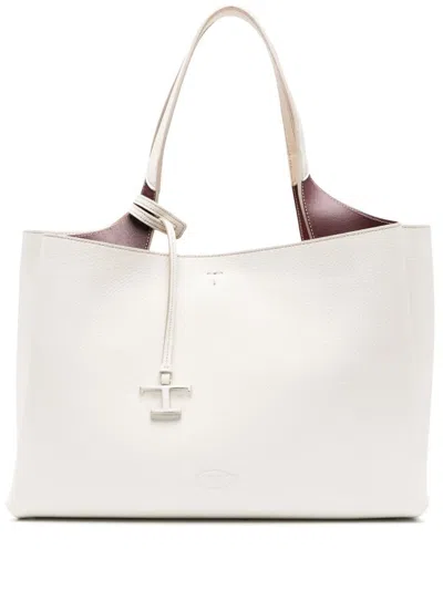 Tod's T Timeless Medium Leather Shoulder Bag In White