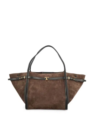 Tod's T Timeless Medium Leather Tote Bag In Brown