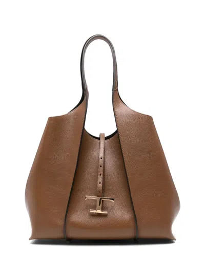 Tod's T Timeless Medium Leather Tote Bag In Orange