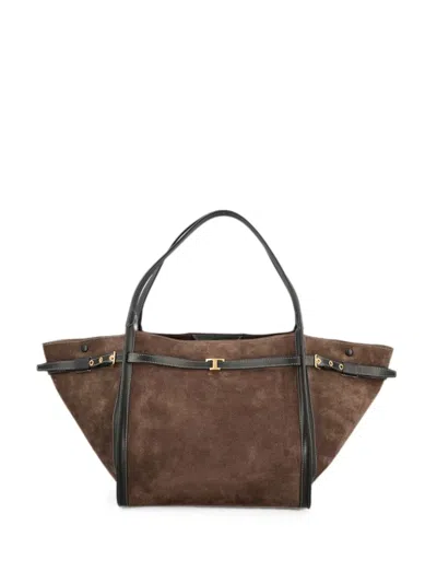 Tod's T Timeless Medium Leather Tote Bag In Brown