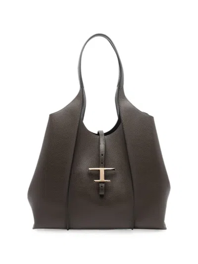Tod's T Timeless Medium Leather Tote Bag In Gray