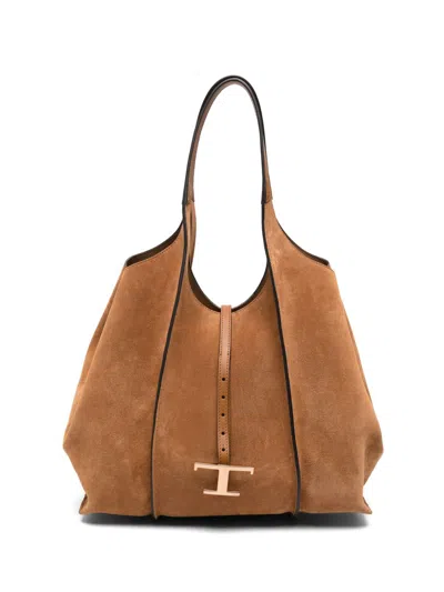 Tod's T Timeless Medium Leather Tote Bag In Brown
