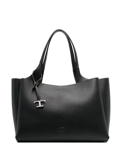 Tod's T Timeless Medium Leather Tote In Black