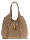 Tod's T Medium Suede Hobo Shoulder Bag Braided Handles In Brown