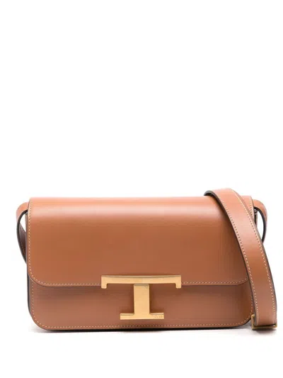 Tod's T Timeless Micro Leather Shoulder Bag In Leather Brown