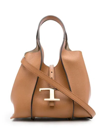 Tod's T Timeless Micro Leather Tote Bag In Brown