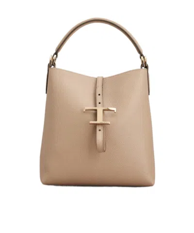 Tod's T Timeless Bucket Bag In Leather Mini In Neutral
