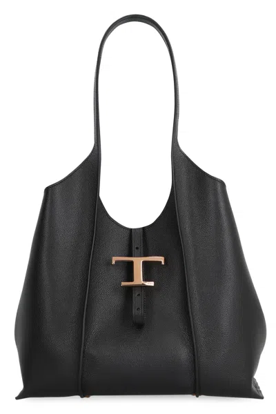 Tod's T Timeless Small Leather Tote In Black