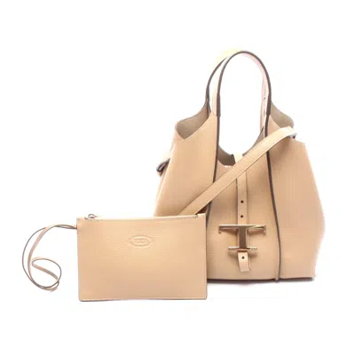 Tod's T Timeless Mini Leather Handbag Beige In Sand
