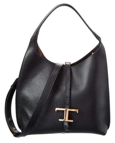 Tod's T Timeless Mini Leather Hobo Bag In Black
