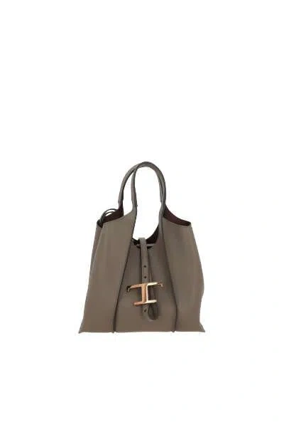 Tod's Timeless Logo Plaque Mini Tote Bag In Dove Grey