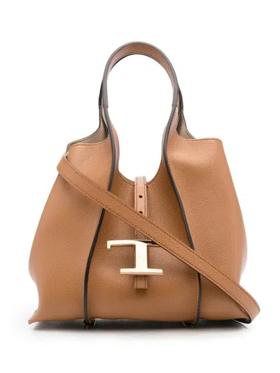 Tod's T Timeless Mini Leather Tote Bag In Leather Brown