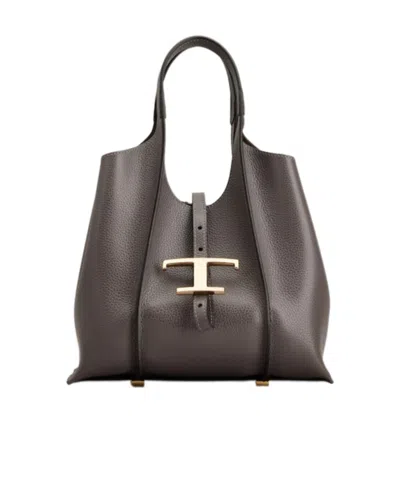 Tod's T Timeless Mini Leather Shoulder Bag In Gray