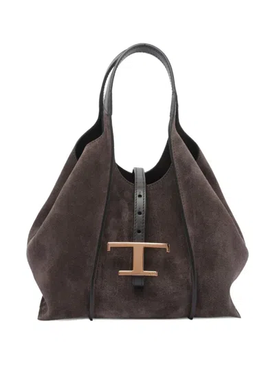 Tod's T Timeless Mini Shopping In Suede Bags In Brown