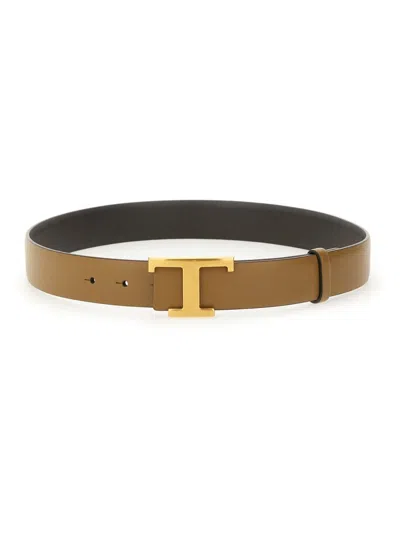 Tod's "t Timeless" Reversible Belt In Brown