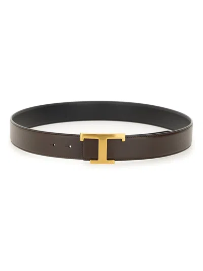 Tod's "t Timeless" Reversible Belt In Brown