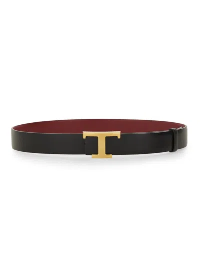 Tod's Tod`s  T Timeless Reversible Belt In Leather In Black