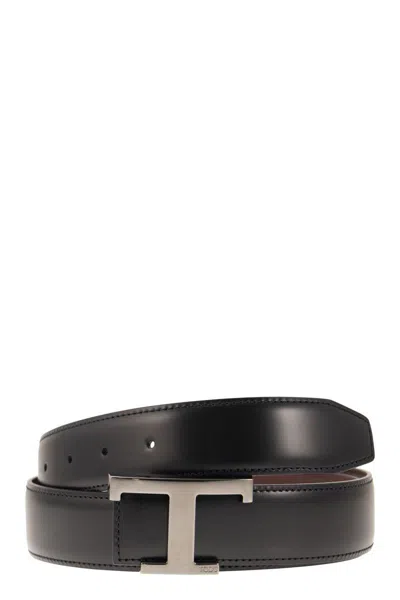 Tod's T Timeless Reversible Leather Belt In Black