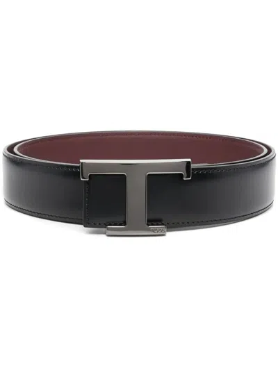 Tod's T Timeless Reversible Leather Belt Accessories In Black