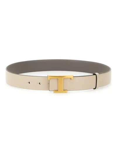 Tod's "t Timeless" Reversible Leather Belt In Gray