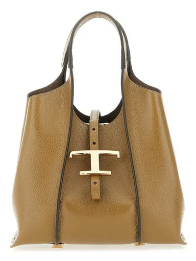 Tod's Tod`s  T Timeless Shopping Bag In Leather Mini In Sand
