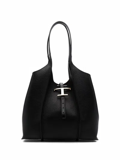 Tod's T Timeless Small Leather Tote Bag In Black