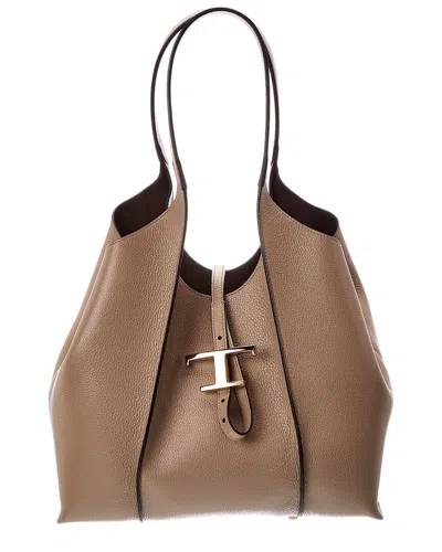 Tod's T Timeless Small Leather Tote In Beige