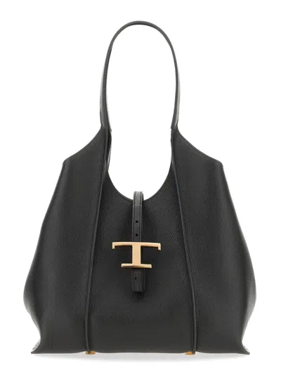 Tod's T Timeless Small Leather Tote In Black