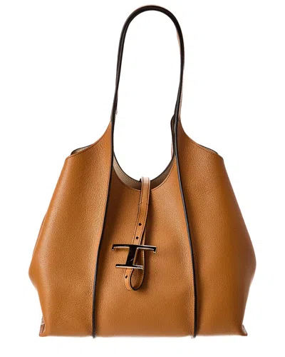 Tod's T Timeless Small Leather Tote In Brown