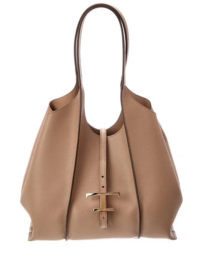 Tod's T Timeless Small Leather Tote In Brown