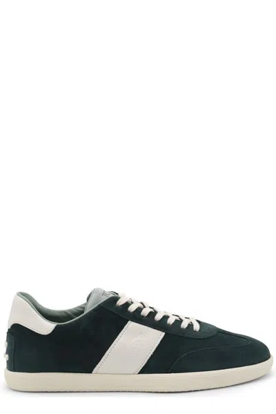 Tod's Tabs Leather-trimmed Suede Sneakers In Green