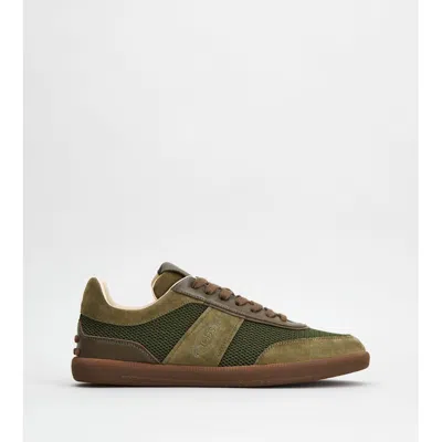 Tod's Tabs Sneakers In Suede And Technical Fabric In Green