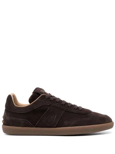Tod's Tabs Suede Leather Sneakers In Brown