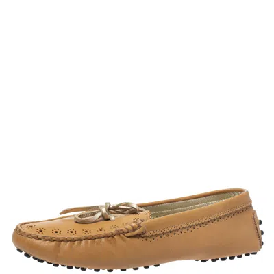 Tod's Tan Perforated Leather Bow Loafers In Neutral